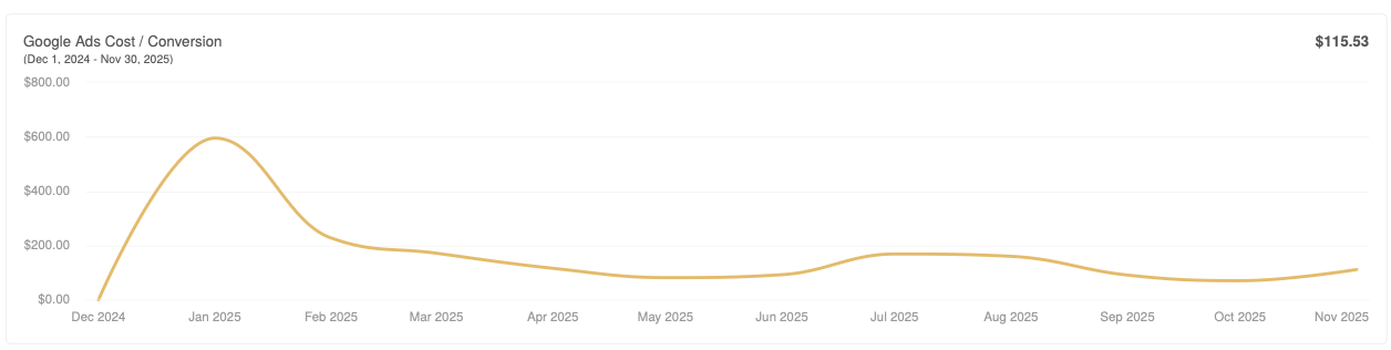 Google Ads — cost per conversion trend